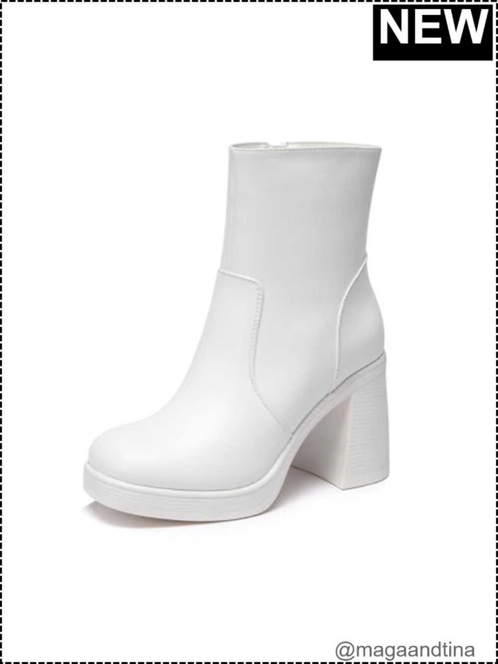 Women's Platform Gogo Ankle Boots with Zipper, Square Toe Chunky Block Heel